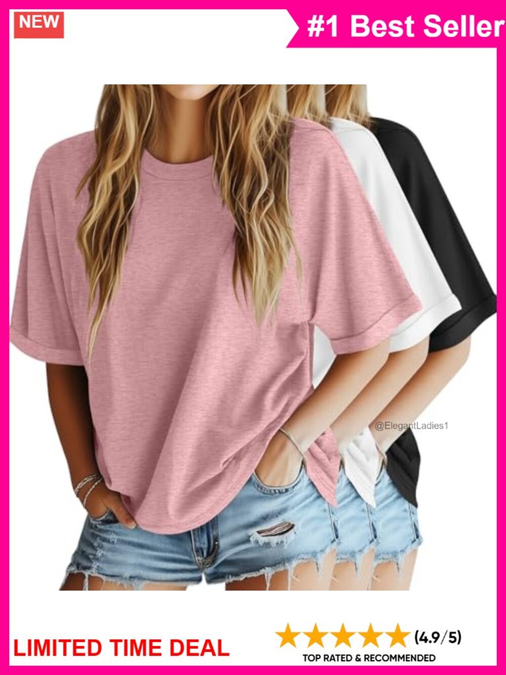 Oversized T Shirts 3 Pack Soft Stretch Dolman Sleeve Boxy Tees